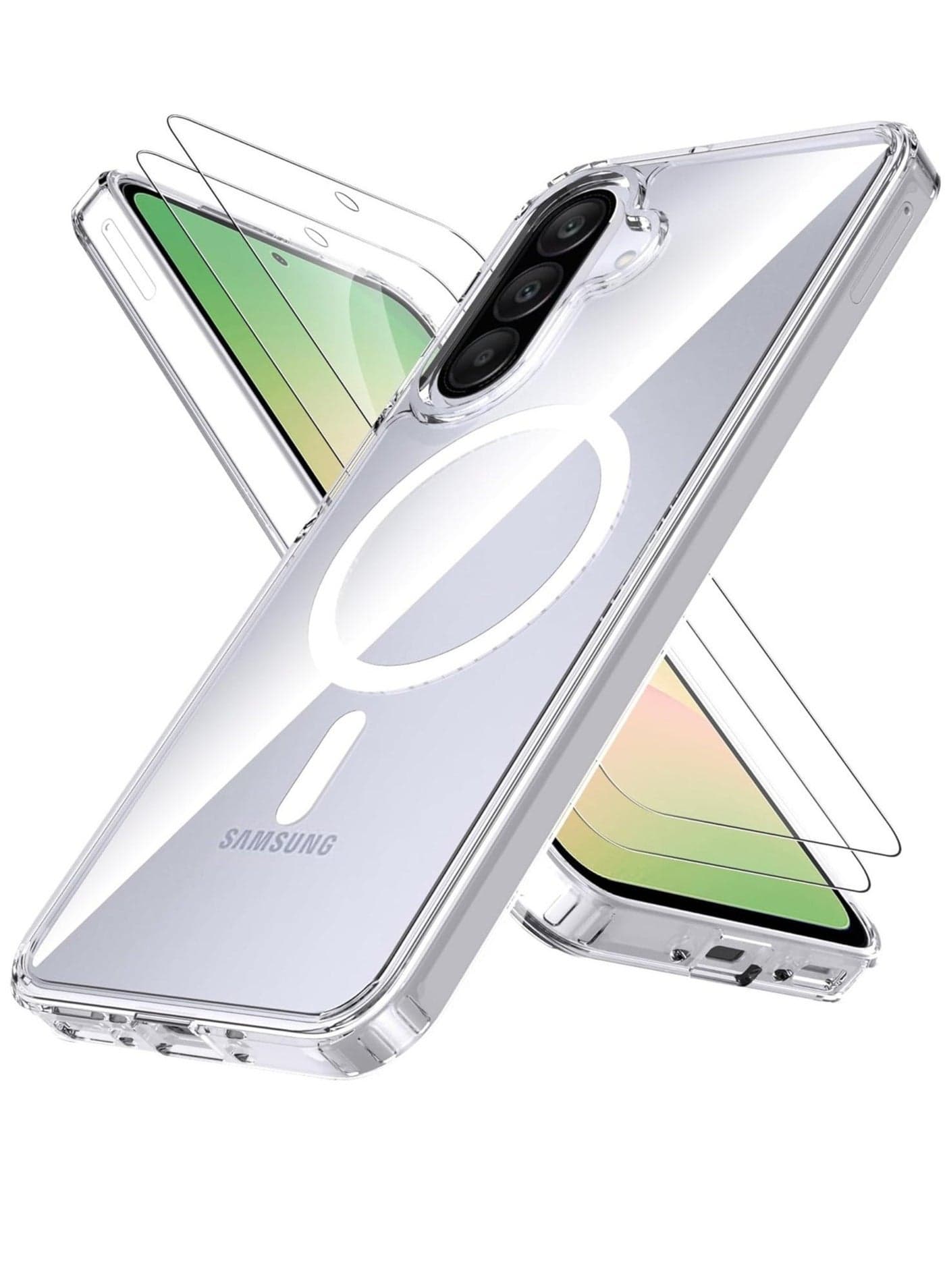 2-in-1 Samsung Galaxy A56 5G Case with MagSafe Compatibility – Shockproof Transparent Cover with Anti-Yellowing Clear Back and Built-in Magnetic Ring – Includes Tempered Glass Screen Protector – Slim Fit for Samsung A56 2025