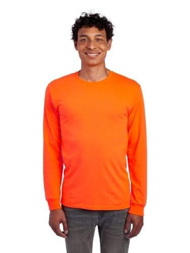Jerzees Men's Dri-Power Cotton Blend Long Sleeve Tees, Moisture Wicking, Odor Protection, UPF 30+, Sizes S-3X, Safety Orange, X-Large
