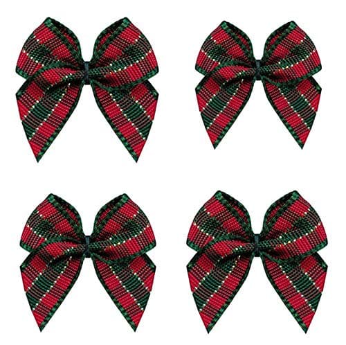 VIVIQUEN 50pcs Mini Gingham Ribbon Bows Checkered Ribbon Flowers Plaid Ribbon Bow Appliques DIY Craft for Sewing Scrapbooking Wedding Gift GinghamChristmas