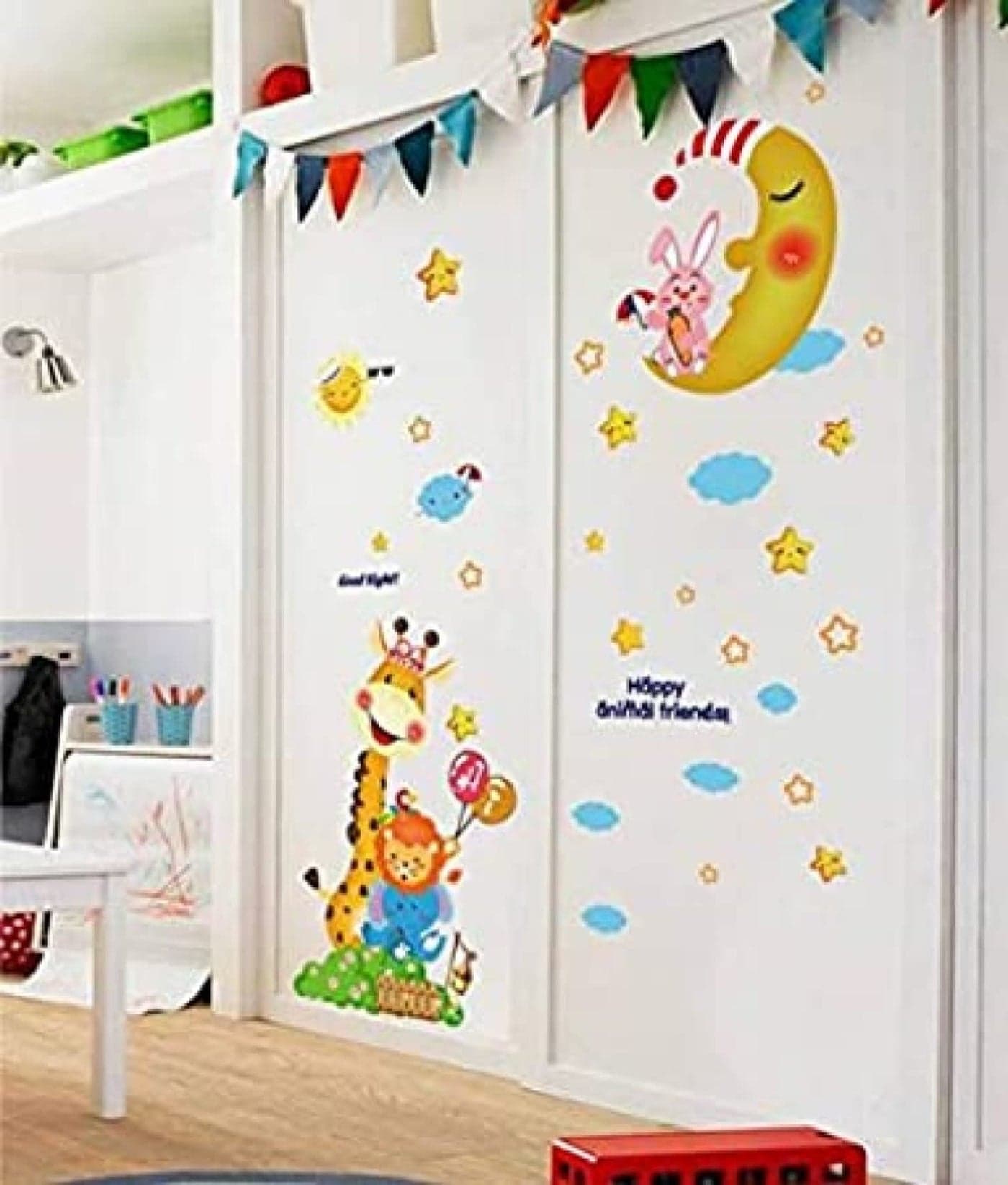 JAAMSO ROYALS Multicolor Moon Rabbit Wall Stickers for Kids Room, Baby Room Decoration Items, Cartoon (PVC Vinyl)-Self-Adhesive