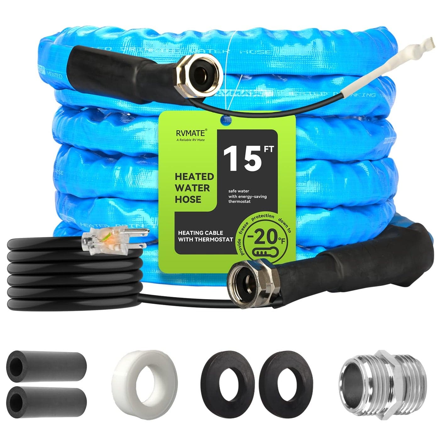 RVMATE Heated Water Hose for RV 15FT 20 Antifreeze Heated RV Water Hose with Energy Saving Thermostat for RVCamperHomeGarden RV Accessories
