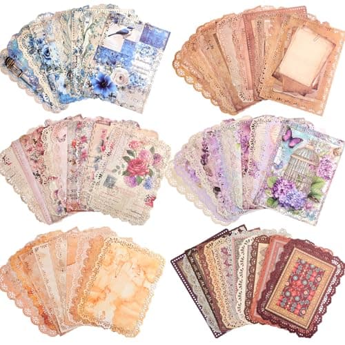 66 Sheets Lace Edged Scrapbook Paper Set 6 Packs Vintage Decorative Paper Scrapbooking Supplies for Letter Writing Background Stationery Ephemera for Junk Journaling DIY Art Collage 49x69 in