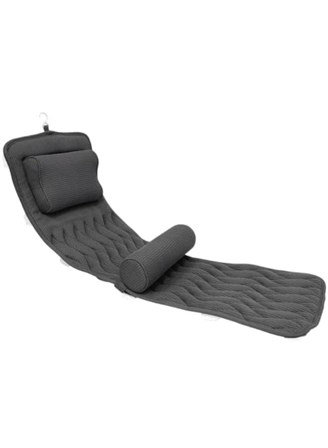 AEROiVi Full Body Bath Pillow with Adjustable Lumbar Roll Pillow Bathtub Cushion with 14 Suction Cups 3D Air Mesh Fit Any Tub Gray Bathroom Accessories