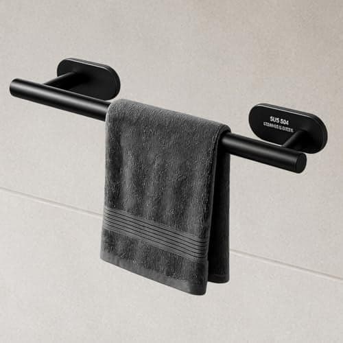 JIALTO 16 Inch Self Adhesive Stainless Steel Towel Bar/Towel Hanger for Bathroom/Wall Mounted Bathroom Towel Holder/Towel Rack for Bathroom/Hand Towel Stand for Kitchen and Washroom (Black)
