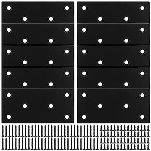 Mending Plate Metal Steel Flat Straight Brace Bracket Black DoubleWide Joining Plate for Wood Furniture Fastening Fixing with 2 Sets of Screws of Different Lengths48x100mm 10 Pack