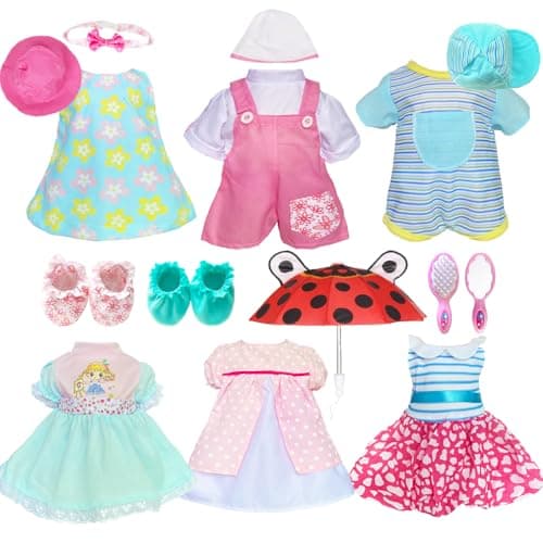 Huang Cheng Toys 12 Pcs Set Handmade Baby Doll Clothes Dress Outfits Costumes for 12 13 14 15 inch Doll,Doll Hat Umbrella Mirror Comb Girl Christmas Birthday Gift for Little Girl