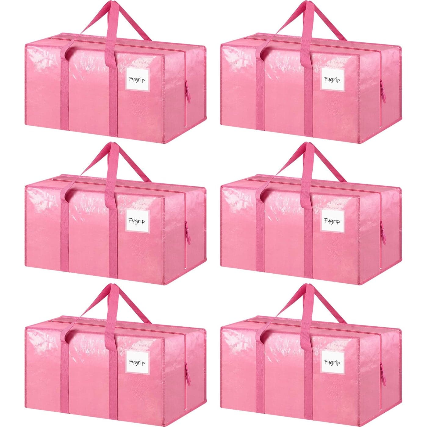 6 Pack Extra Heavy Duty Large Moving Bags with Strong Zipper Comfortable Handles Sturdy Durable Clothes Storage Bags Totes Bins Packing Moving Boxes for College Supplies Pink