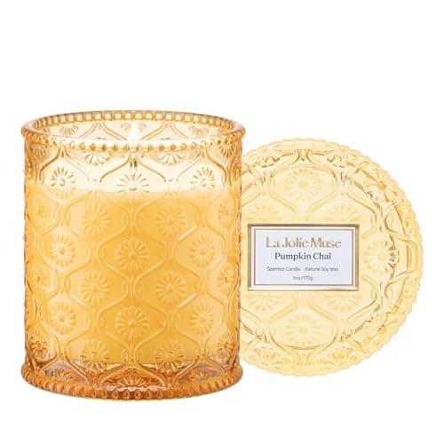 LA Jolie Muse Pumpkin Chai Scented Candle Fall Candle Natural Soy Candle 40 Hours Burning Time Luxury Candle Gift for Women Men House Warming Gift