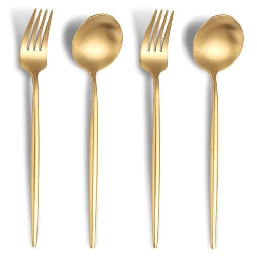 KitchEase 4-Piece French Style Cutlery Set – 2 Tablespoons & 2 Dinner Forks, Stainless Steel Silverware Tableware, Ideal for Home, Restaurant, and Gifting (Aurum Gold)