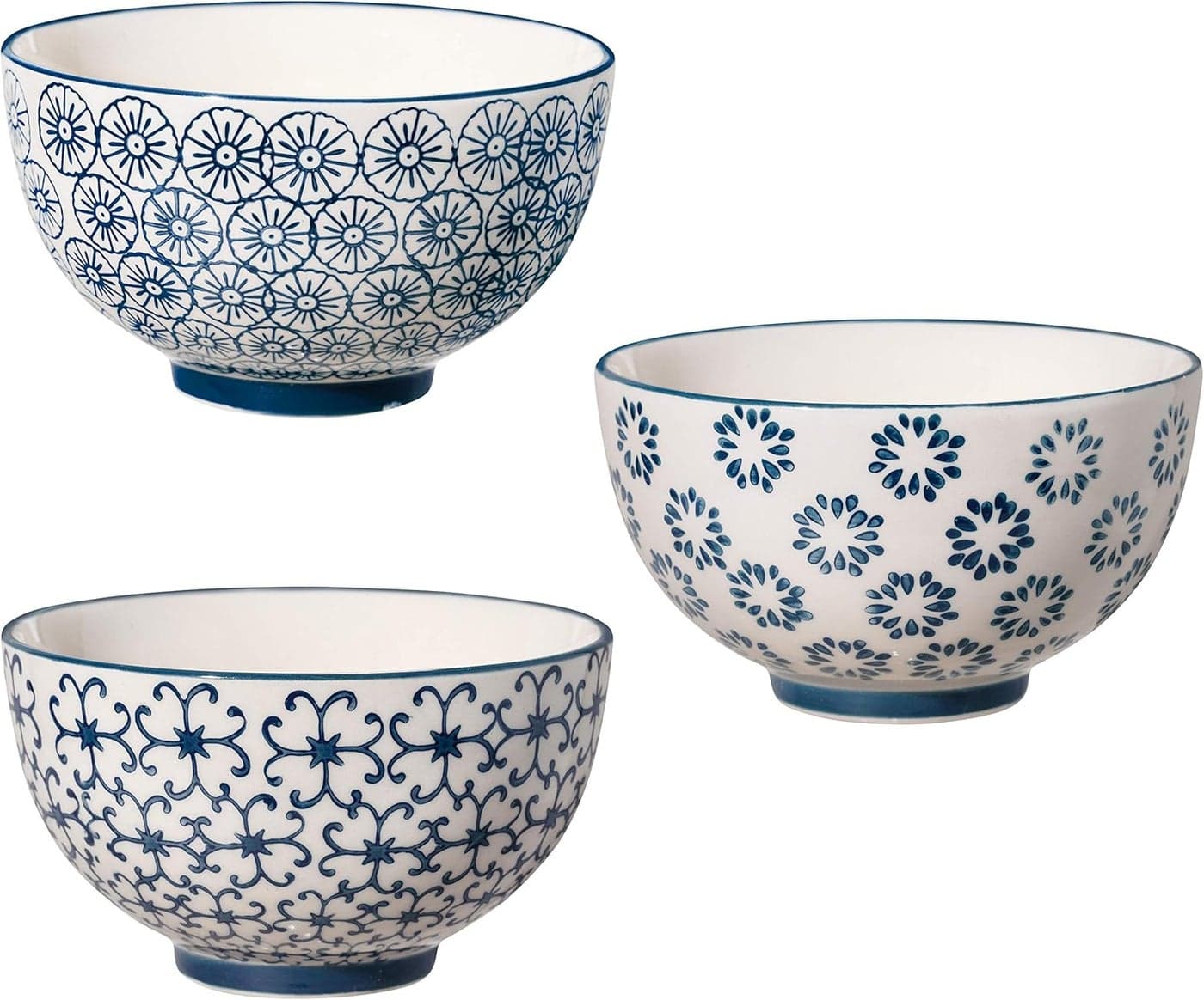 Bloomingville Kristina Small Bowls for Rice Dessert with Ice Cream Diameter 115 cm Blue Ceramic Set of 3 Capacity 280 ml