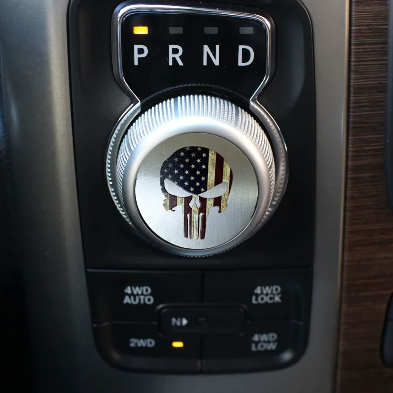 GODTERA Gear Shift Switch Knob Cover Aluminium Dial Shifter Trim Plate for Dodge Ram 15002500 Dodge Durango Chrysler 300200Pacifica Voyager American Flag Skull A