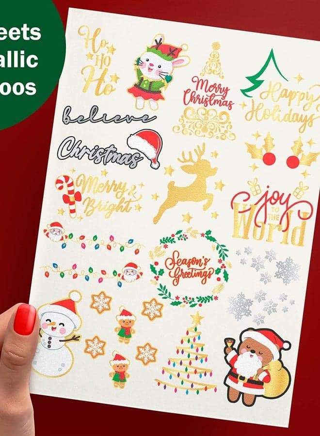 Christmas Party Supplies Temporary Tattoos Glitter & Metallic Designs. For Kids and adults. Merry Christmas Party Favors