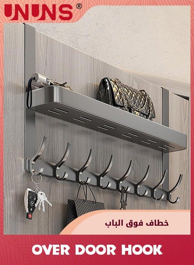 Over The Door Hooks Organizer,2 Tier Over The Door Towel Rack With 6 Coat Hooks,Bathroom Door Organizer Back of Door Hanger Organizer for Bedroom,Kitchen,Gray