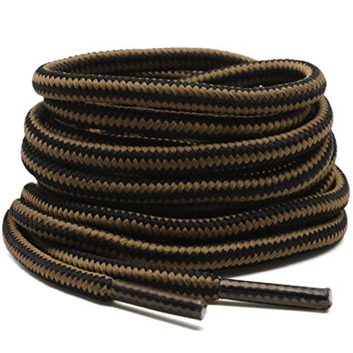 DELELE 2 Pair Round Boot Laces Outdoor Hiking Walking Shoelaces Light Brown Black Striped Shoe Lace Work Shoe Strings 47 inch