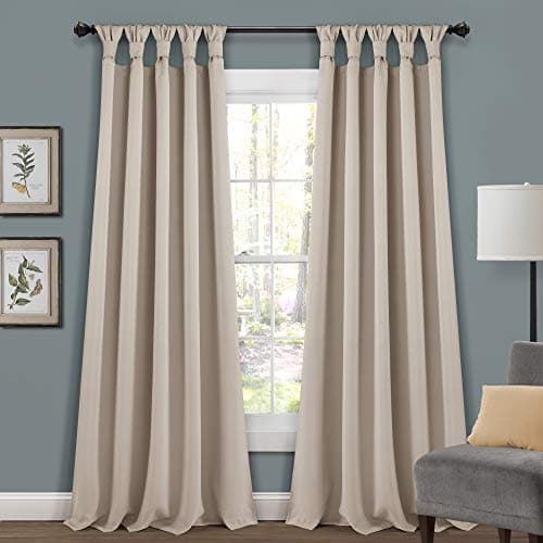 Lush Decor Insulated Knotted Tab Top Blackout Window Curtain Panels Pair 52 W x 84 L Wheat Blackout Curtains Traditional French Country Curtains For Living Room Bedroom Dining Room