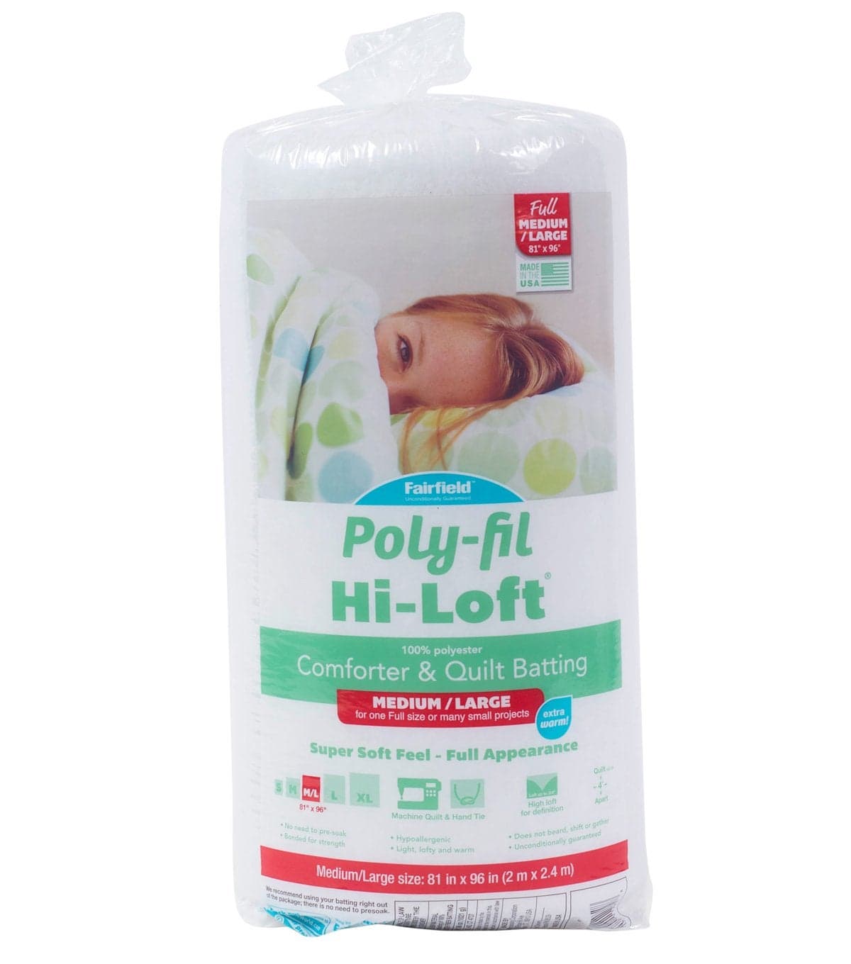 Fairfield PolyFil HiLoft Premium Polyester Comforter QuiltBatting for Medium and LargeSize Projects Ideal for Quilting 81 x 96