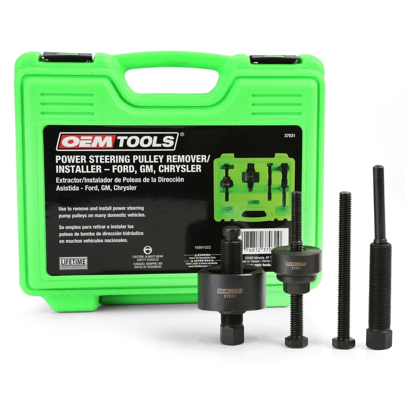 OEMTOOLS Power Steering Pulley Puller and Installer Kit Removes and Installs Power Steering Pump Pulleys on Most Domestic Vehicles Ford GM VW 37031 Green Case