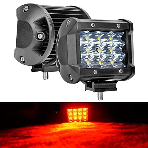 AUXMOTEC Red Led Light Bar 4inch 36W Triple Row Spot Light Bar 3600Lm Led Pods Waterproof Offroad Fog Lights with Bottom Brackets for Trucks Motor ATV UTV SUV Car OffRoad Boat 12V 24V