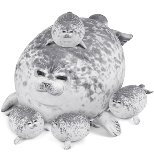 KMUYSL Toys for Ages 0 1 2 3 4 5 6 7 8 Years Plush Mommy Stuffed Animal with 4 Babies in Her Tummy Soft Plush Toys Set Christmas Birthday Gifts for Girls Boys Baby Toddler Kids Seal Toys