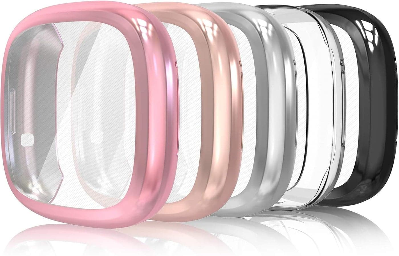 Simpeak 5Pack Full Screen Protector Case Compatible with Fitbit SenseVersa 3 Soft Slim TPU Plated Bumper Case Compatible with Fit bit Versa3 Sense Smartwatch Rose PinkRose GoldClearSilverBlack