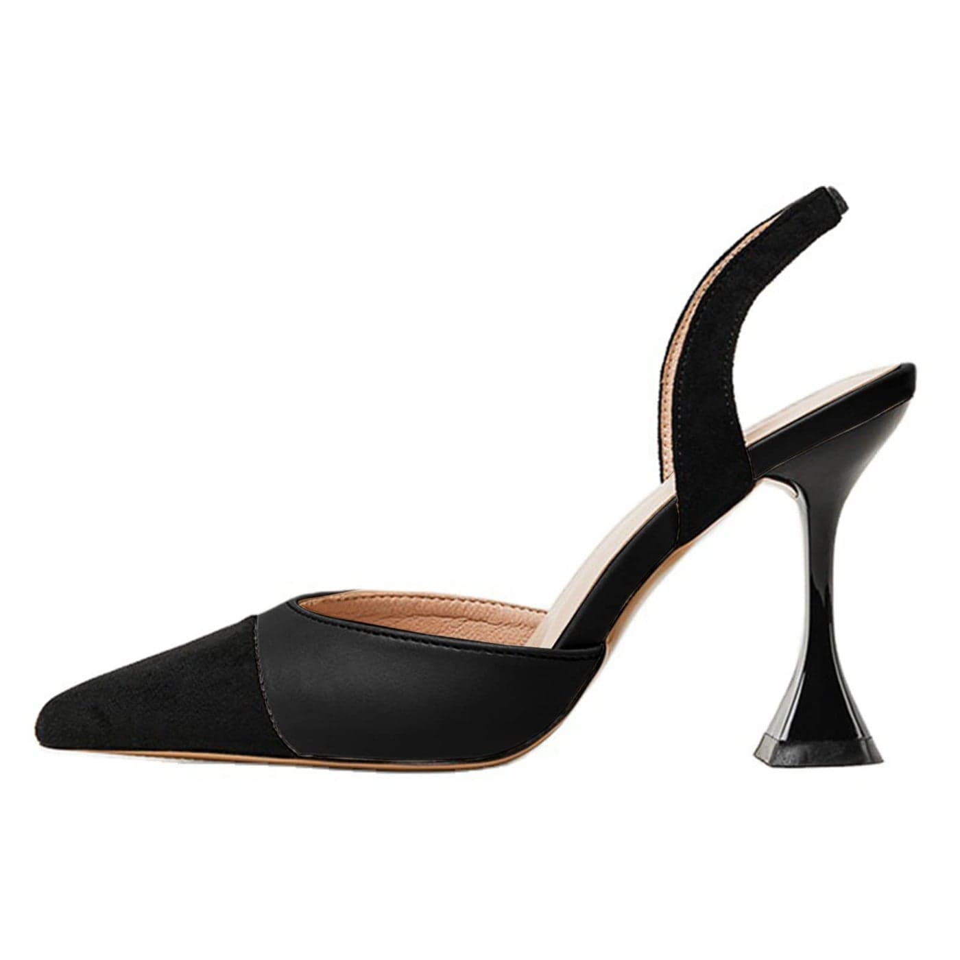 Coutgo Womens Slingback Pumps Pointed Toe Slip On Stiletto Heels Patchwork Dress Party Shoes Black