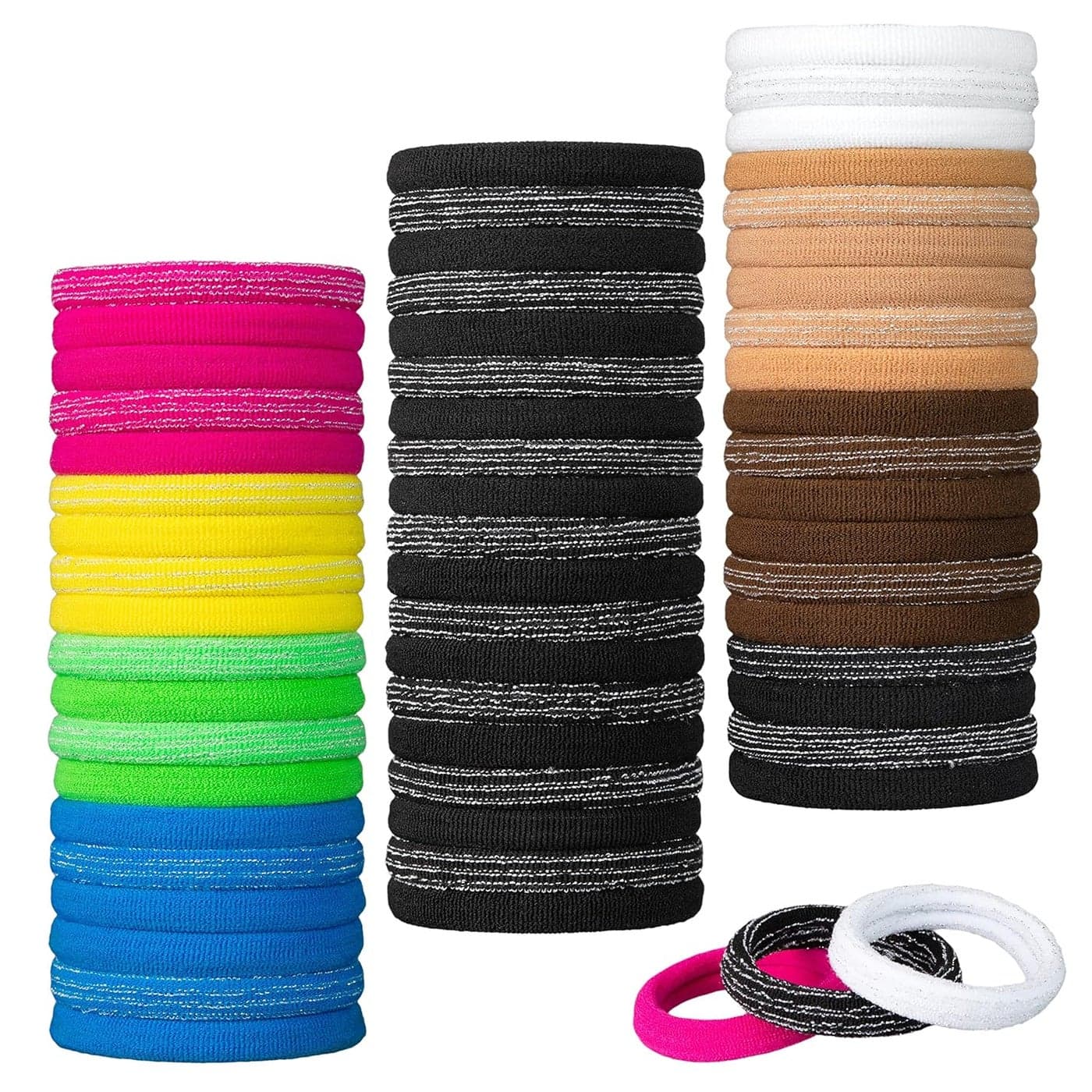 Expressions 60pc Seamless Hair Ties No Damage Ponytail Holders Value Pack Colorful Elastic Hair Ties Cute Hair Accessories For Girls Hair Rubber Bands No Damage Hair Ties for Everyday Use