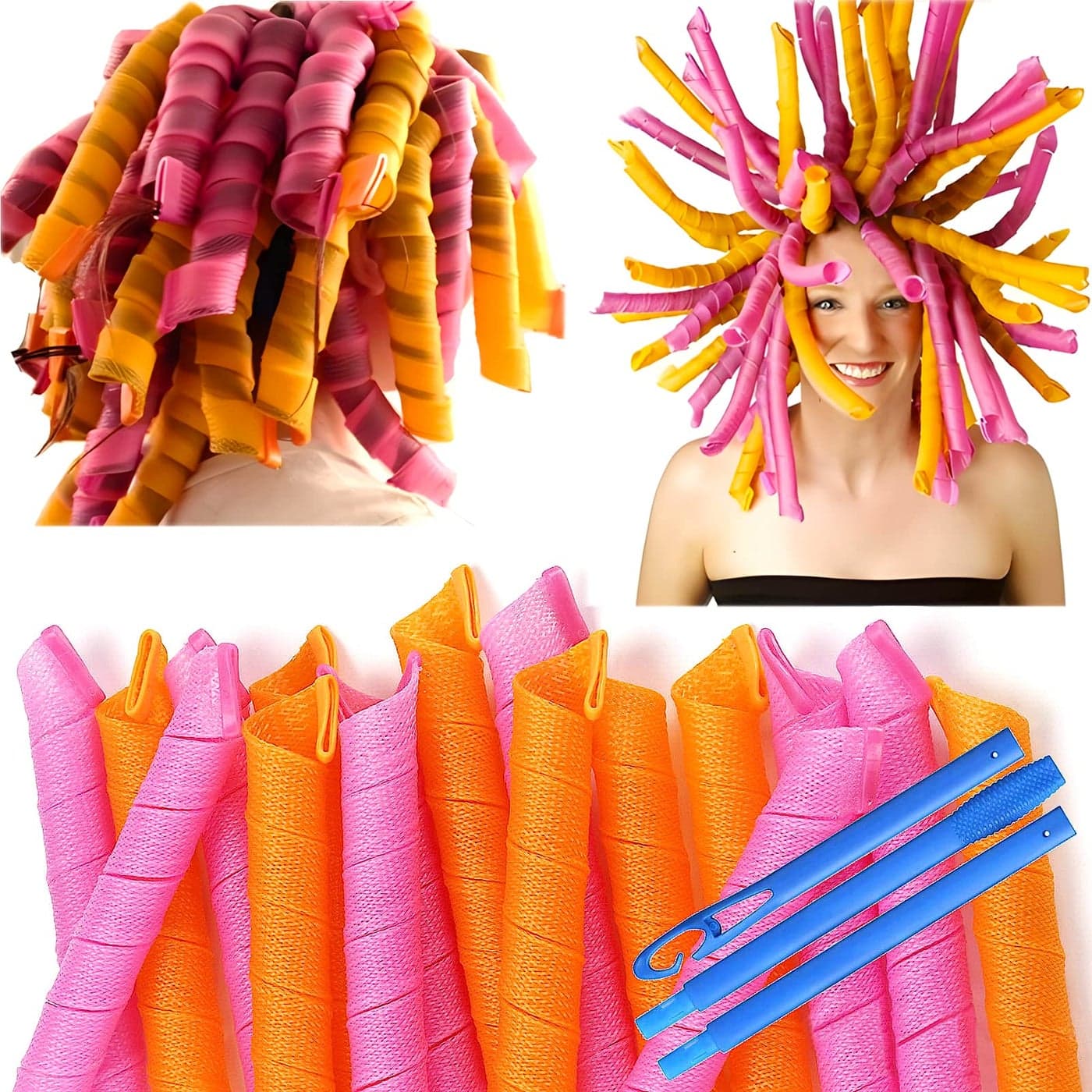 50 Pcs Heatless Spiral Hair Curlers 22inch Magic No Heat Hair Curls For Long Hair 6Pcs Styling Hooks DIY Hair Rollers Setpinkorange