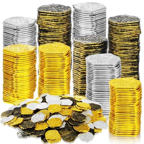 Hanaive 100 Pcs Pirate Coins Plastic Fake Play Coins Replica Spanish Doubloons for Pirate Party Treasure Chest Board Tokens Cosplay St PatricksGold Silver BronzeClassic