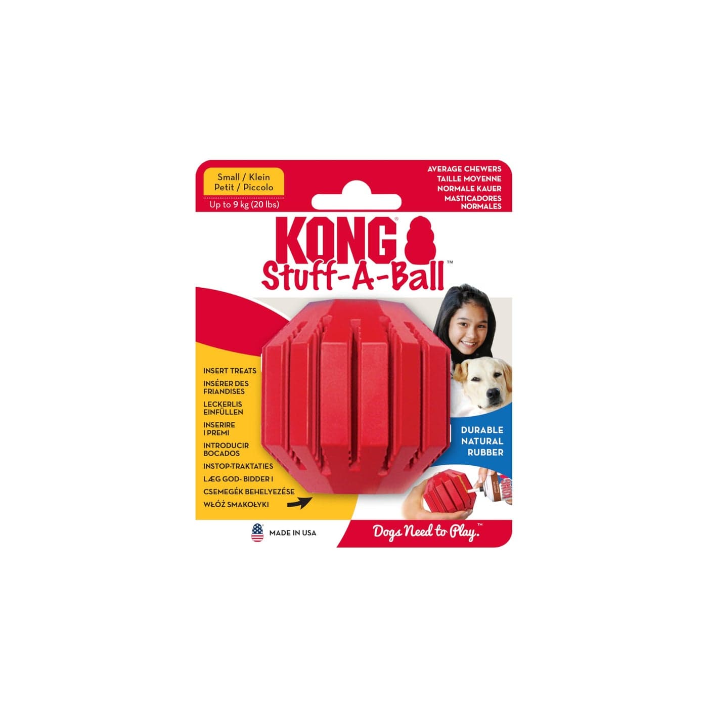 KONG Stuff-A-Ball - Durable Chew Toy for Dogs - Natural Rubber Dog Toy for Dental Health - Pet Toy for Chewing & Teeth Cleaning - Stuffable Toy for Dog Treats & Snacks - for Small Dogs