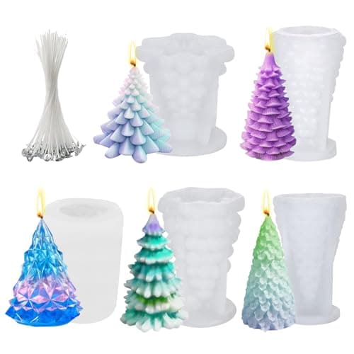 MUXIUNT 5PCS 3D Christmas Tree Silicone Candle Soap Epoxy Resin Wax Mold Silicone Shapes Christmas Tree Mold for Candle Resin Soap Craft Cake Chocolate Making Kit Christmas Gift Home Party Decoration