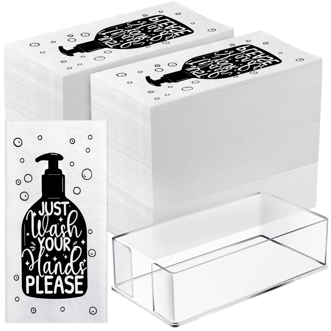 Teling 200 Pcs Disposable Bathroom Napkins with 1 Clear Acrylic Napkin Holder Decorative Etiquette Guest Paper Hand Towels for Toilet Powder Room Wedding Birthday Anniversary