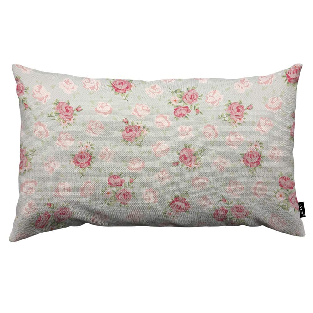HOSNYE Rose Throw Pillow Cover Elegance with Shabby Chic Rose Flowers in Vintage Style Linen Fabric for Couch Bed Sofa Car Waist Cushion Cover 12 x 20 inch Pillow Case