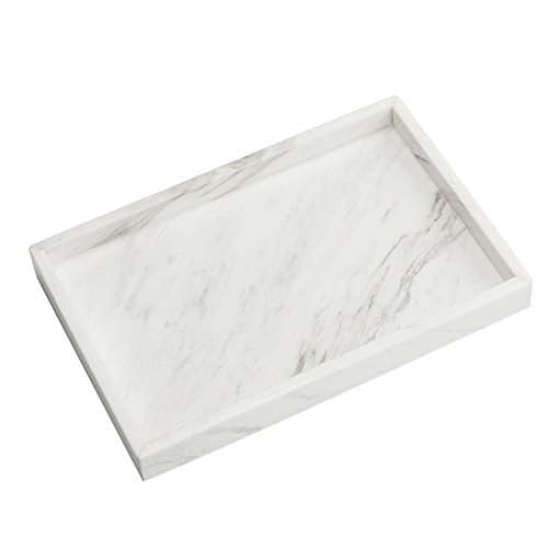 StonePlus Natural Marble Storage Vanity Tray, Cosmetics Jewelery Tray, Kitchen Organizer, Coffee Table Tray (Volakas White, Glossy Surface, 11.8L x 7.87W x 1.18H)