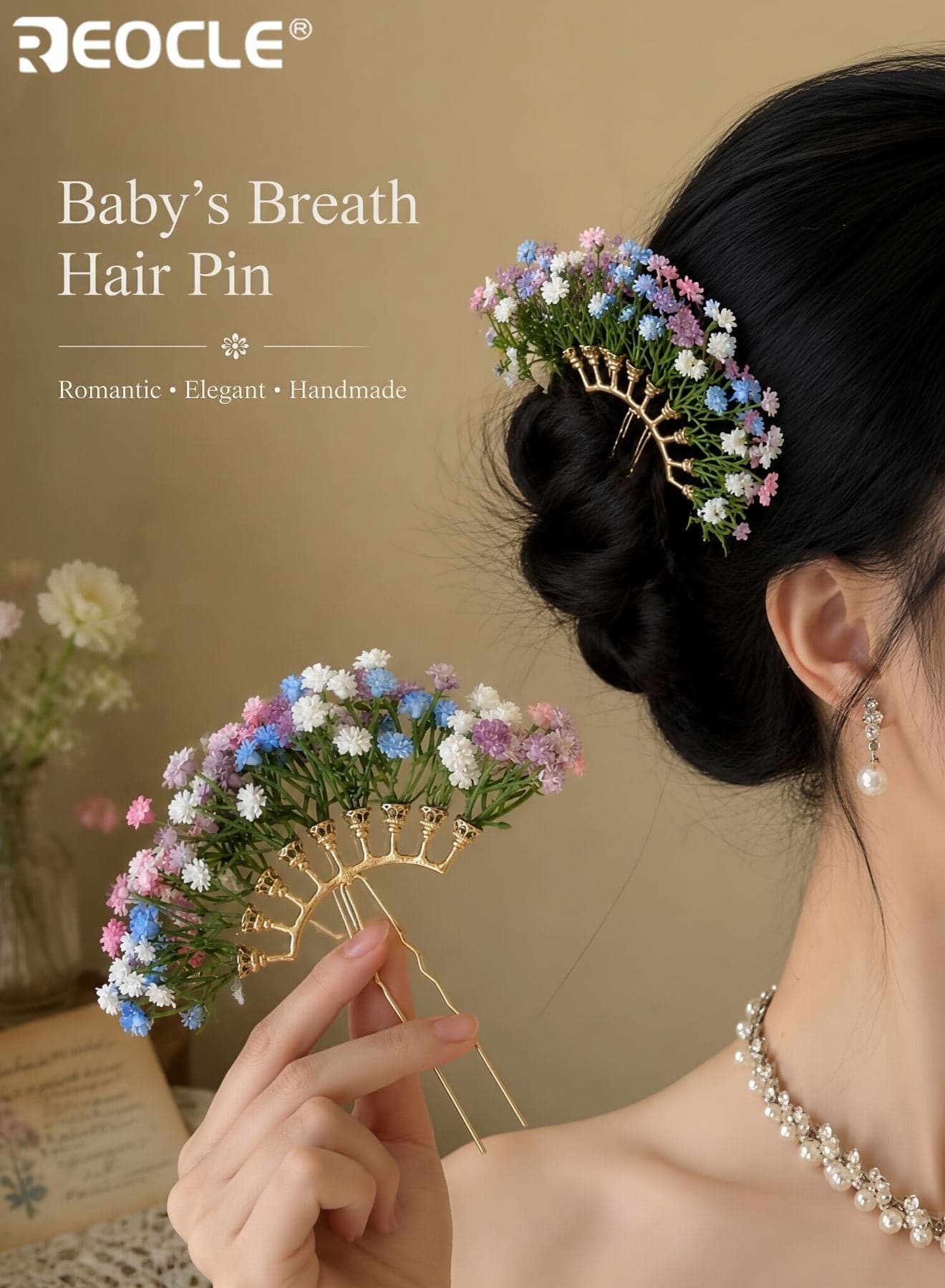 Women's Baby's Breath Floral Hair Comb Fan-Shaped Hair Pin Fashion Hair Accessory for Daily Styling Wedding Party and Special Occasions