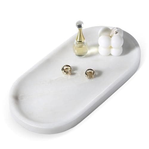 Koville African Natural White Marble Decorative Tray 10 x 5 Marble Vanity Tray for Bathroom Countertop Organizer Stone Trays Catchall Tray for Perfume Candles Jewelry Namib Bianco White