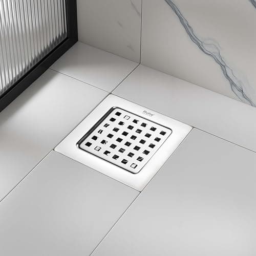 Ruhe® Fire Square Flat Cut Floor Drain | 304-Grade Stainless Steel Drain Jali | 6 x 6 inches | Floor Drainer with Cockroach Trap/Jali