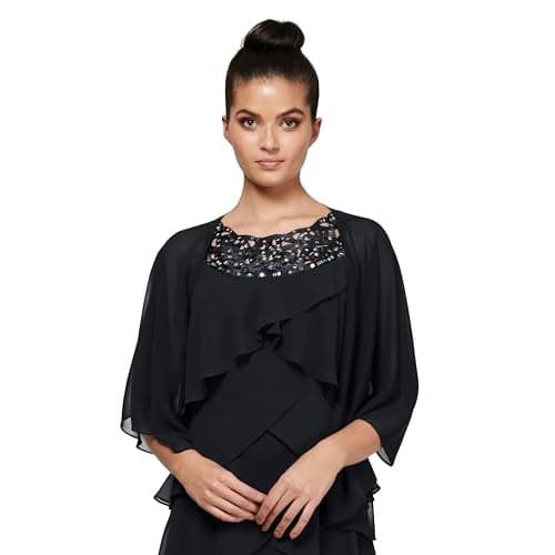 S.L. Fashions womens Poly Chiffon Shrug Jacket Blouse, Black, Small-Medium US