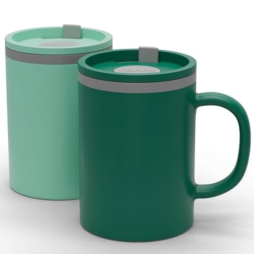 Copco Iconic 16oz Double Wall Insulated Desk Mug with Lid Handle Set of 2 BPAFree Reusable Plastic SpillResistant Microwave Dishwasher Safe Wide Mouth GreenHunter Green