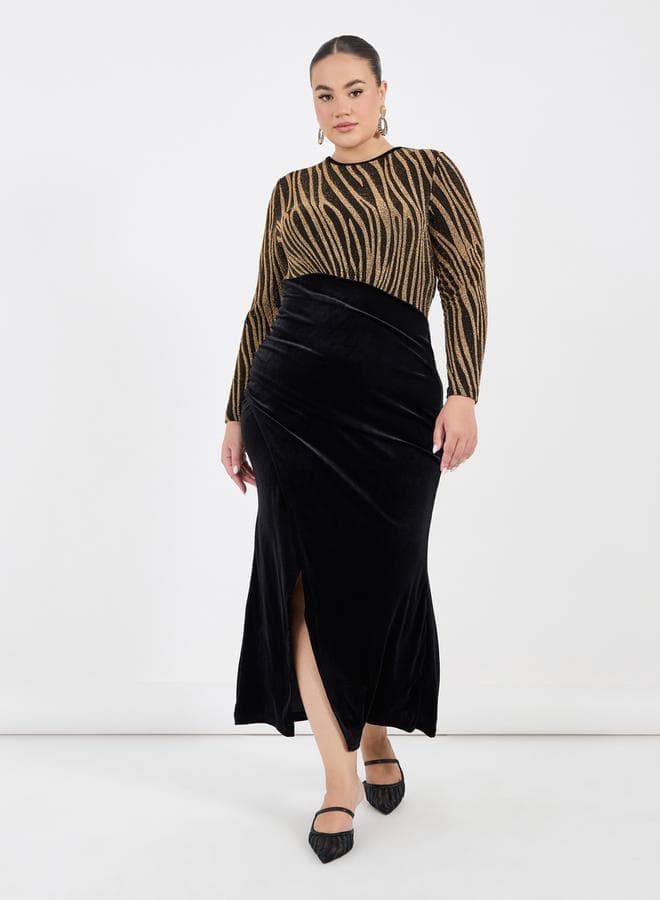 Velvet Slit Midi Dress