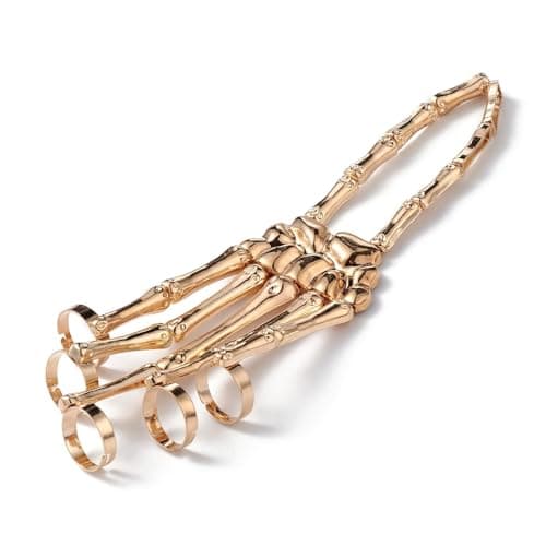 Via Mazzini Alloy Punk Bikers Bones Style Long Full Fingers Ring With Bracelet For Men And Women (Ring0811) Free Size