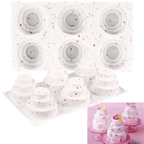 Sakolla 2 Pack 3 Tier Mini Cake Molds, 6 Cavity Silicone Cake Molds for Baking Cake Pop, Cakesicle, Brownie and Mousse (Confetti)