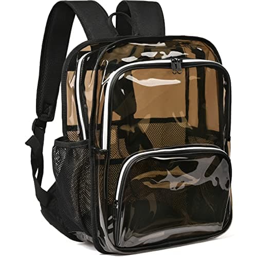 KUI WAN Clear Backpack, 15'' Clear Backpacks for School Heavy Duty See Through Bookbag Amber 0.6mm PVC Backpack for Men Women