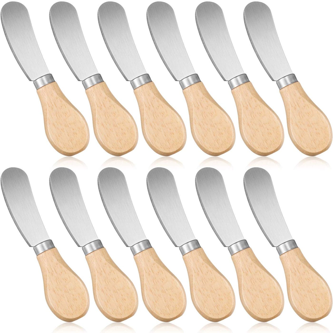 Patelai 12 Pieces Cheese Spreader Cheese Butter Knife Stainless Steel Butter Spreader Knives with Wooden Handle Sandwich Cream Cheese Cake Condiment Knife Set 47 Inch
