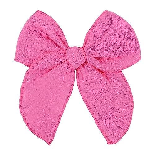 5.5 Inch Hot Pink Fable Hair Bow: Handmade Linen Cotton Hair Clip for Girls - 1 PCS