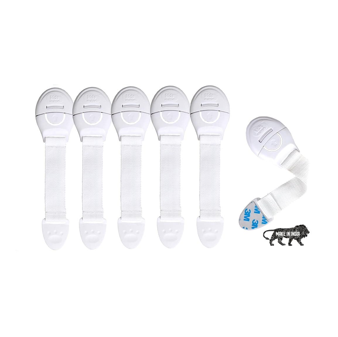 Kids Station Kids Station Baby Safety Adjustable Cabinet Drawer Locks Straps - Strong and Adhesive Child/Toddler/Infants Safety Locks for Drawers,Cabinets,Fridge and Cupboard - Pack of 6 (White)