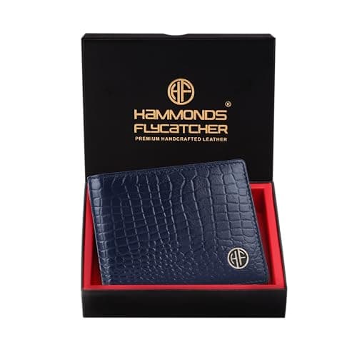 HAMMONDS FLYCATCHER RFID Protected Bi-Fold Wallet for Men Leather Original, Mens Wallet, Leather Wallets for Men, Classic Purse with 4 Card Slots, Coin Pocket, Gift for Mens - Croc Blue