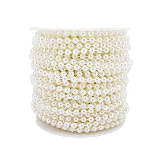 INSPIRELLE 5MM Ivory Faux Pearl Beads 25M Garland Pearl Bead Roll Strand for Wedding Party Decoration