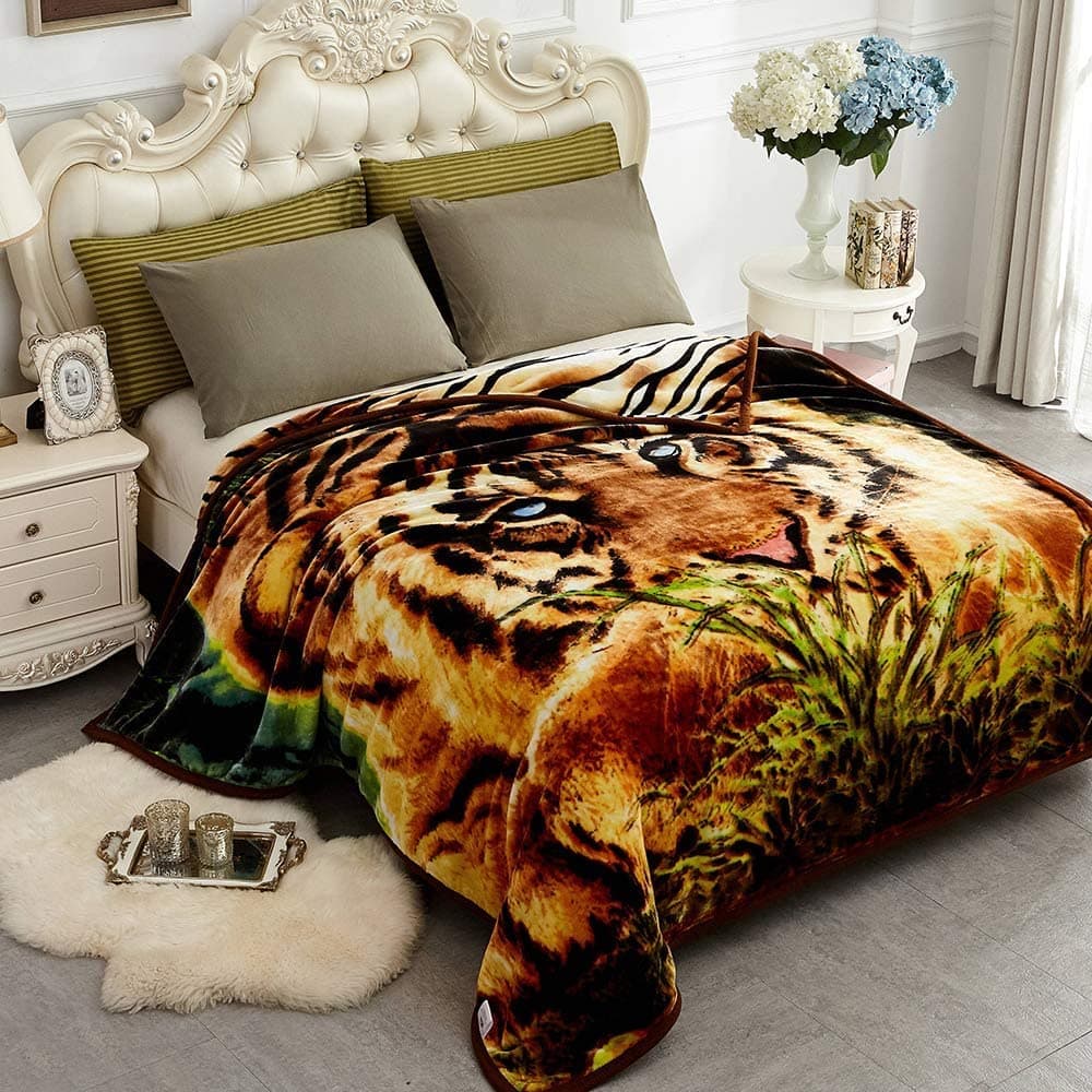 JYK Korean Faux Mink Fleece Blanket 83 X 91 57 LB 2 Ply Reversible Soft Warm Plush Flannel Blanket Tiger King