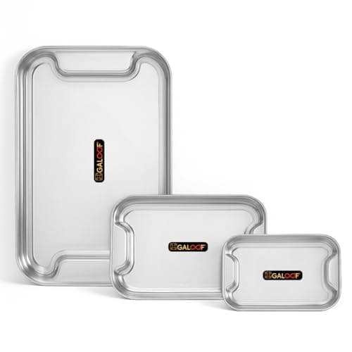GALOOF Stainless Steel Serving Tray Set of 3 | Rectangle Platter Plates | Unbreakable & Stackable | Ideal Lamon Platter for Serving Tea, Coffee, Snacks, Dining (Small + Medium + Big)