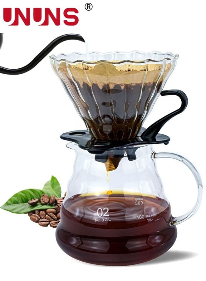 V60 Pour Over Coffee Maker, Server with Glass Drip Set Filter, Stylish and Elegant Dripper Maker Kit for Home or Office, 600ML
